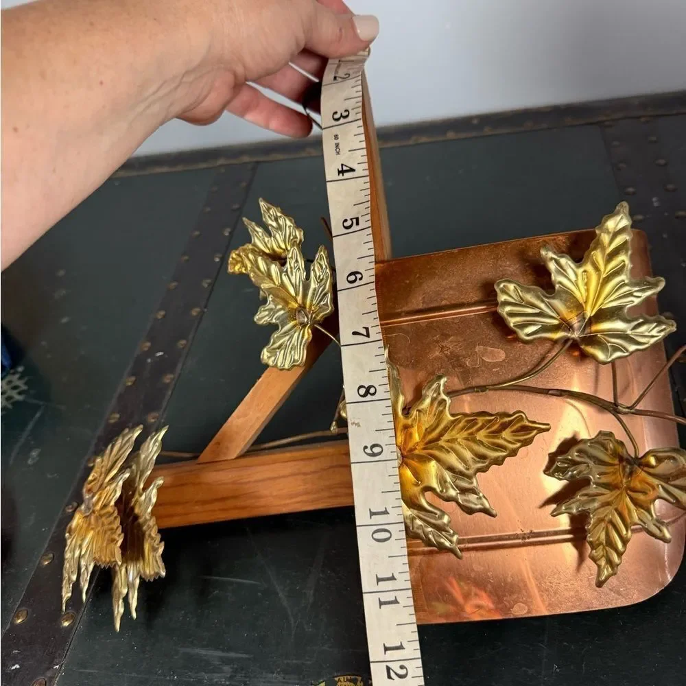 Vintage Copper & Gold Tone & Wood Mailbox Fall Autumn Hanging 14 Inch Wall Decor